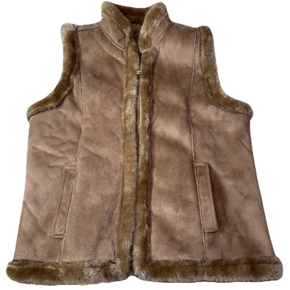 Jaclyn Smith Brown Faux Fur Trim Vest